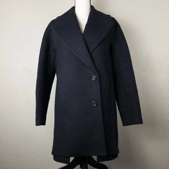J. Crew Melton Wool Classic Pea Coat Jacket Black plus size 4 - Picture 1 of 9
